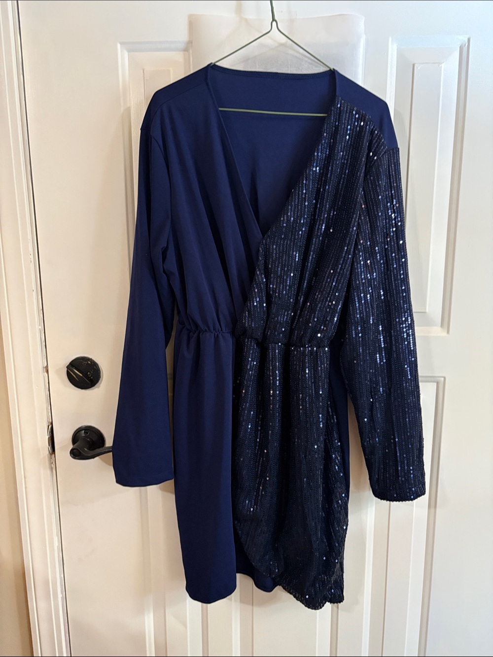 Navy Sequin Wrap Dress Jacket - Women's